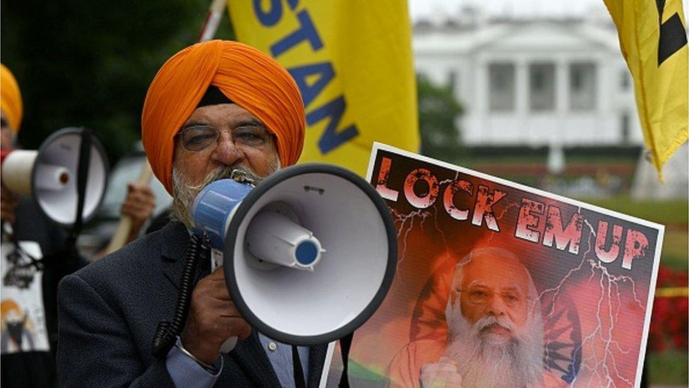 Khalistan supporters protest against the visit of Prime Minister Narendra Modi in front of the White House in Washington on June 22, 2023