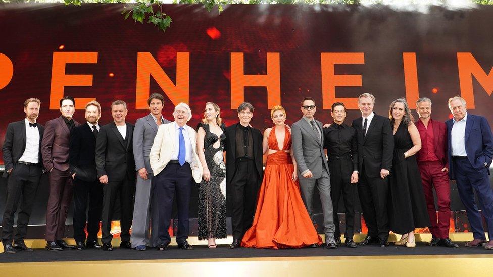 The cast of the film Oppenheimer at its premier in Leicester Square in London