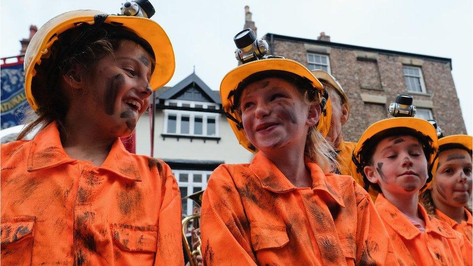 Youngsters dress up as miners at the Durham Miners' Gala