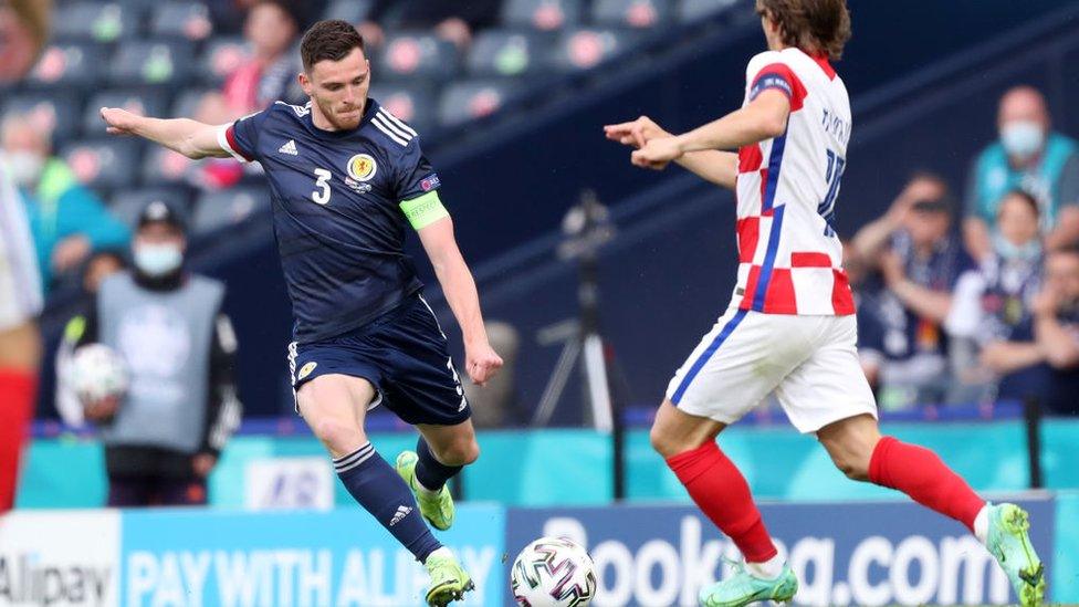 Andy Robertson of Scotland playing against Croatia in Euro 2020 Championship