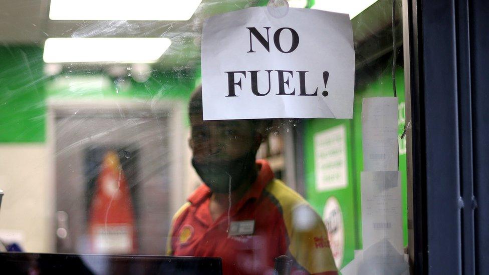 No Fuel sign at petrol station