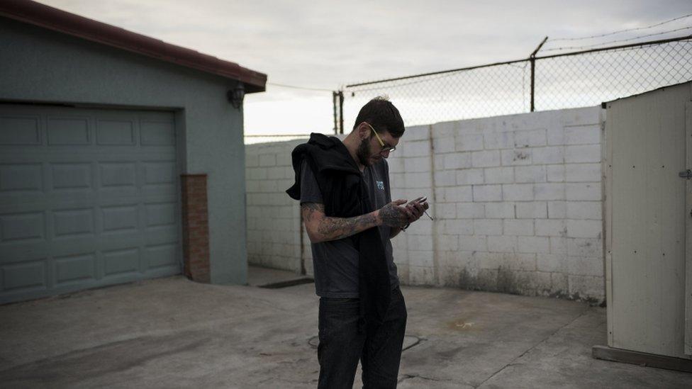 Thom Leonard, the director of the Ibogaine Institute, manages an emergency with a patient who is supposed to arrive that evening on February 12, 2018 in Rosarito, Mexico. The Ibogaine Institute uses a psychedelic drug called Ibogaine — illegal in the US, but shown to dramatically reduce opioid withdrawals and reduce long term addiction — to treat addicts. Credit: Jonathan Levinson/PRI