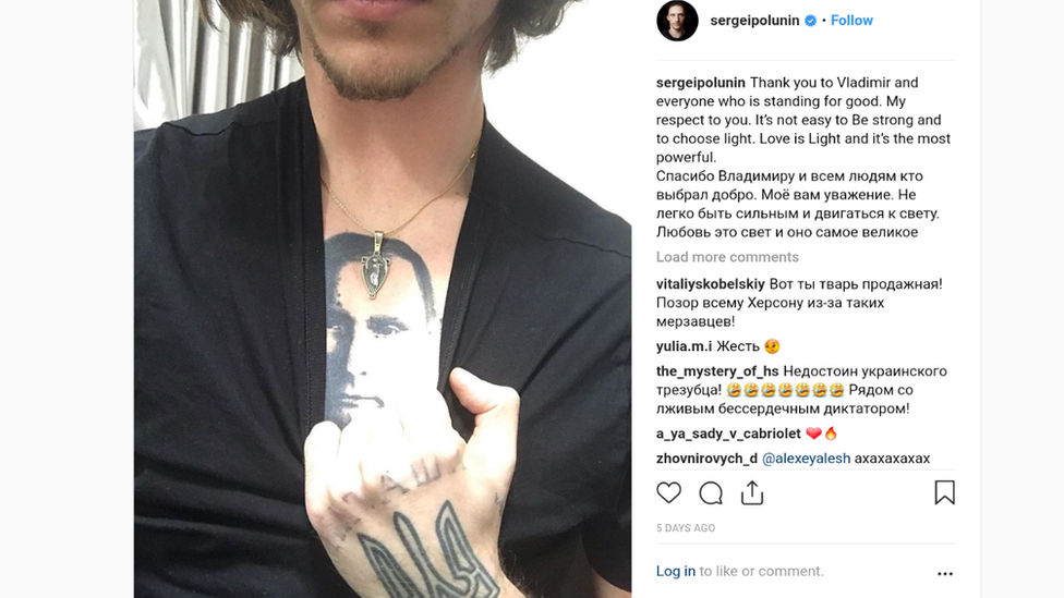 Dancer Sergei Polunin displays his Putin tattoo on Instagram