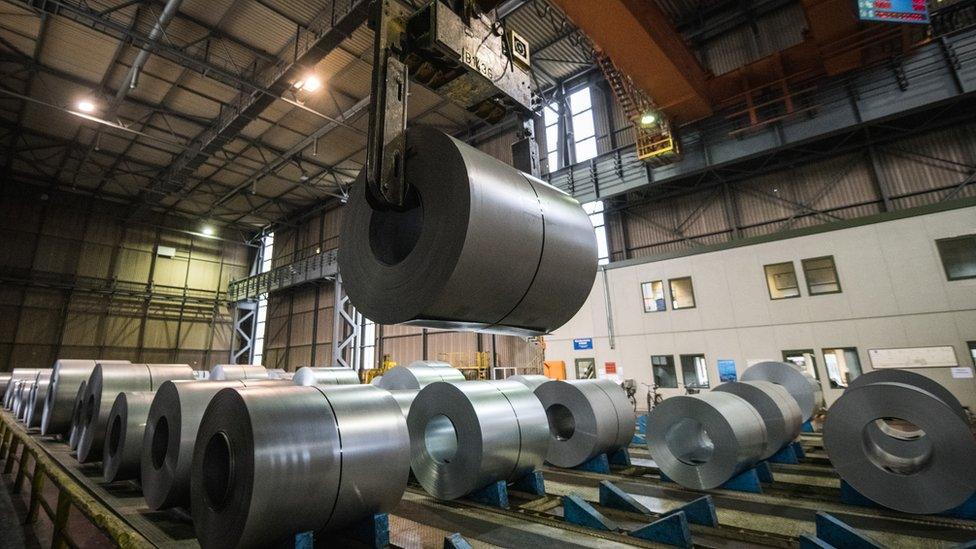 Galvanized coiled steel at the ThyssenKrupp steelworks on January 17, 2018 in Duisburg, Germany