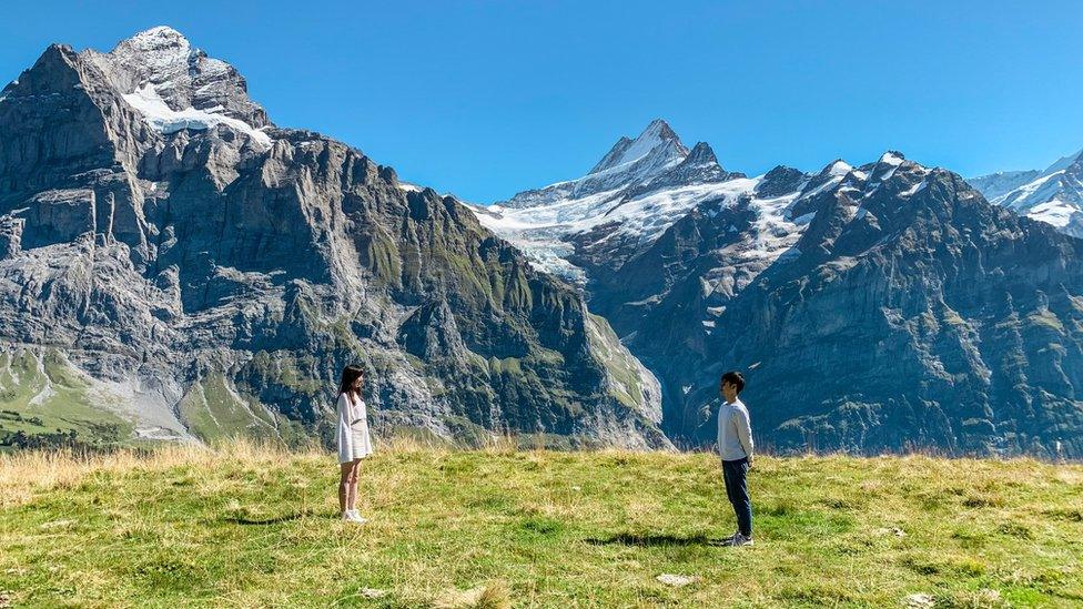 Nana and her boyfriend pose at First in Grindelwald