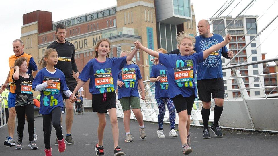 Runners participating in the Mini and Junior Great North Run