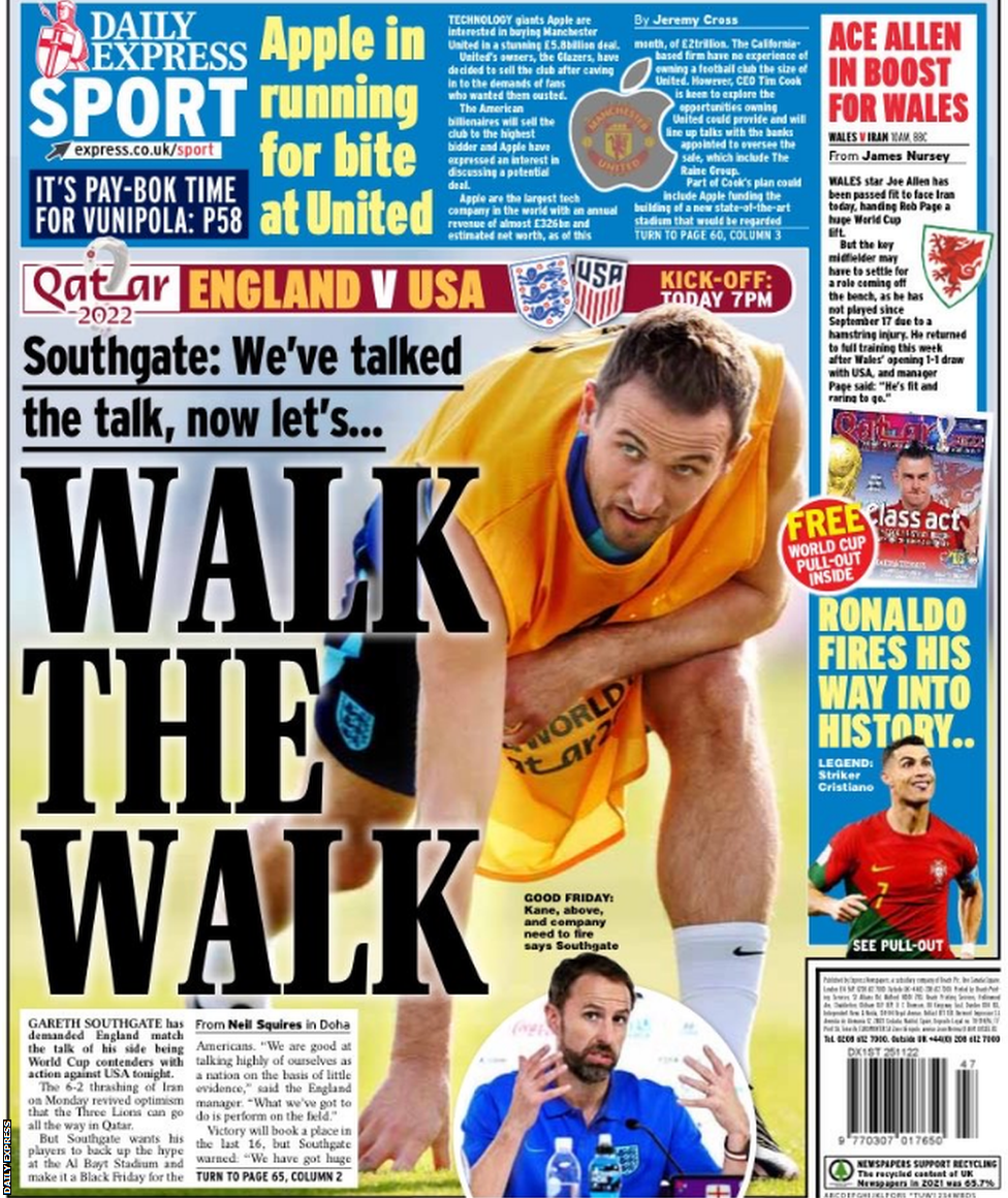 Back page of Daily Express on 25 November 2022