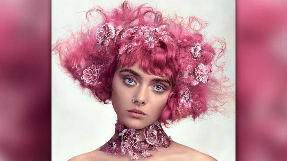 Jess Webley's pink floral hair design