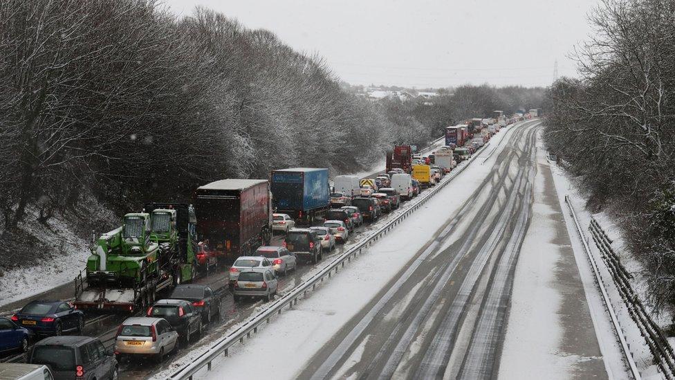 Traffic built up on the M80 near Falkirk