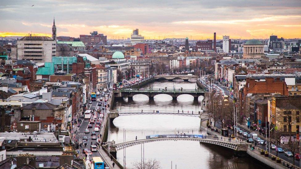 Looking over the quays in Dublin City, Ireland