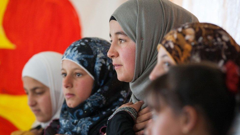 Syrian refugee girls in the Zaatari camp in Jordan