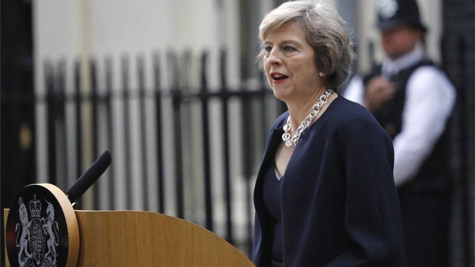 Mrs May spoke to the media for the first time as prime minister as she arrived at her official residence at 10 Downing Street