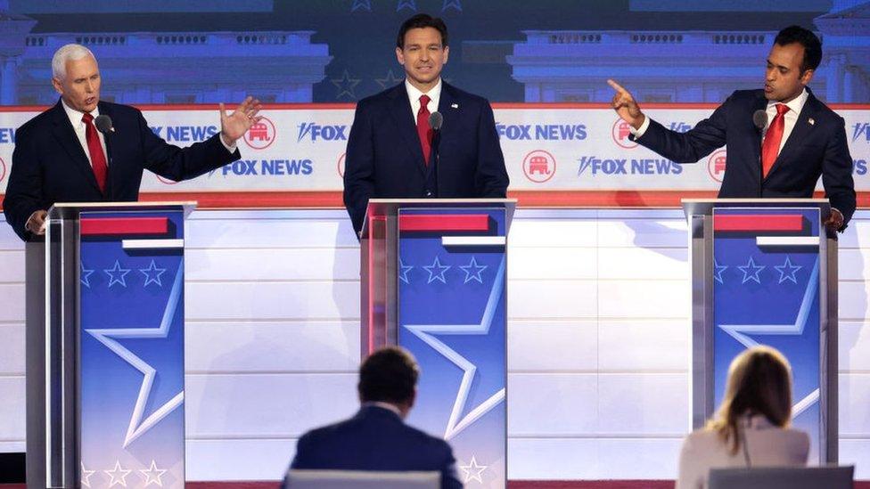 Republican presidential candidates on stage in Milwaukee, Wisconsin, on 23 August 2023