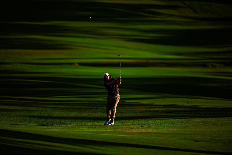 American Neal Shipley plays an iron shot during the first round of the Panama Championship at Club de Golf de Panama