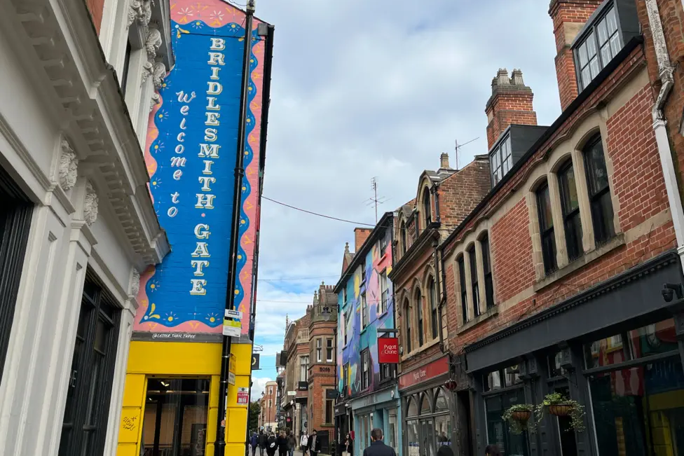 View looking down Bridlesmith Gate in Nottingham