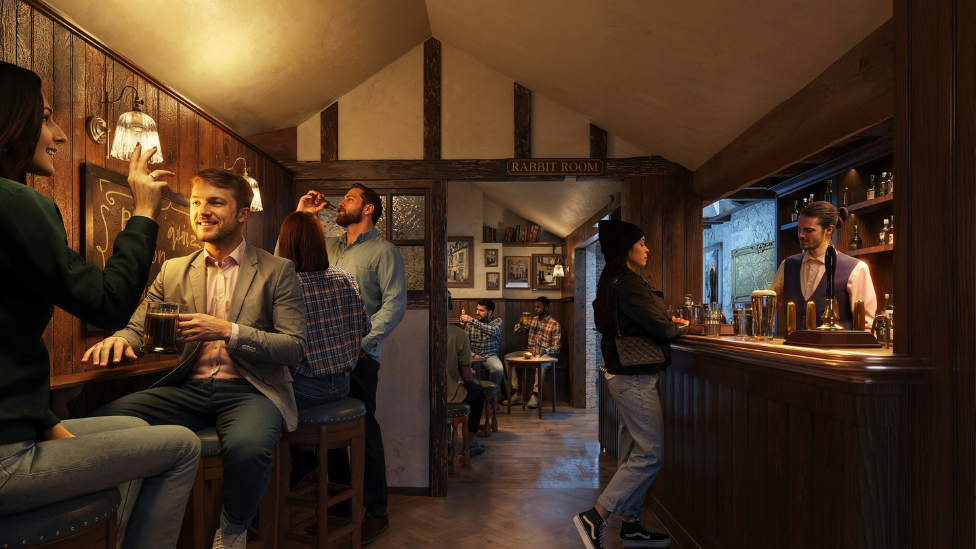 A CGI mock-up of the bar area of the plans for the redeveloped Eagle and Child.