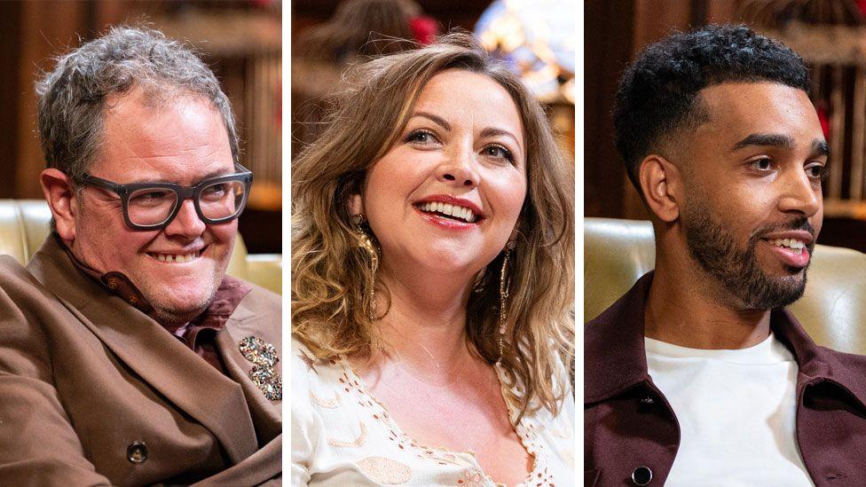 Alan Carr, Charlotte Church and Niko Omilana in the Celebrity Traitors