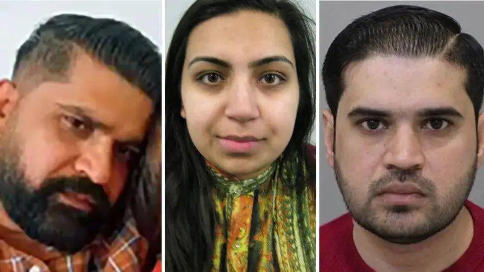 Three images showing Urfan Sharif, 42, Beinash Batool, 30, and Faisal Malik, 29, (left to right)