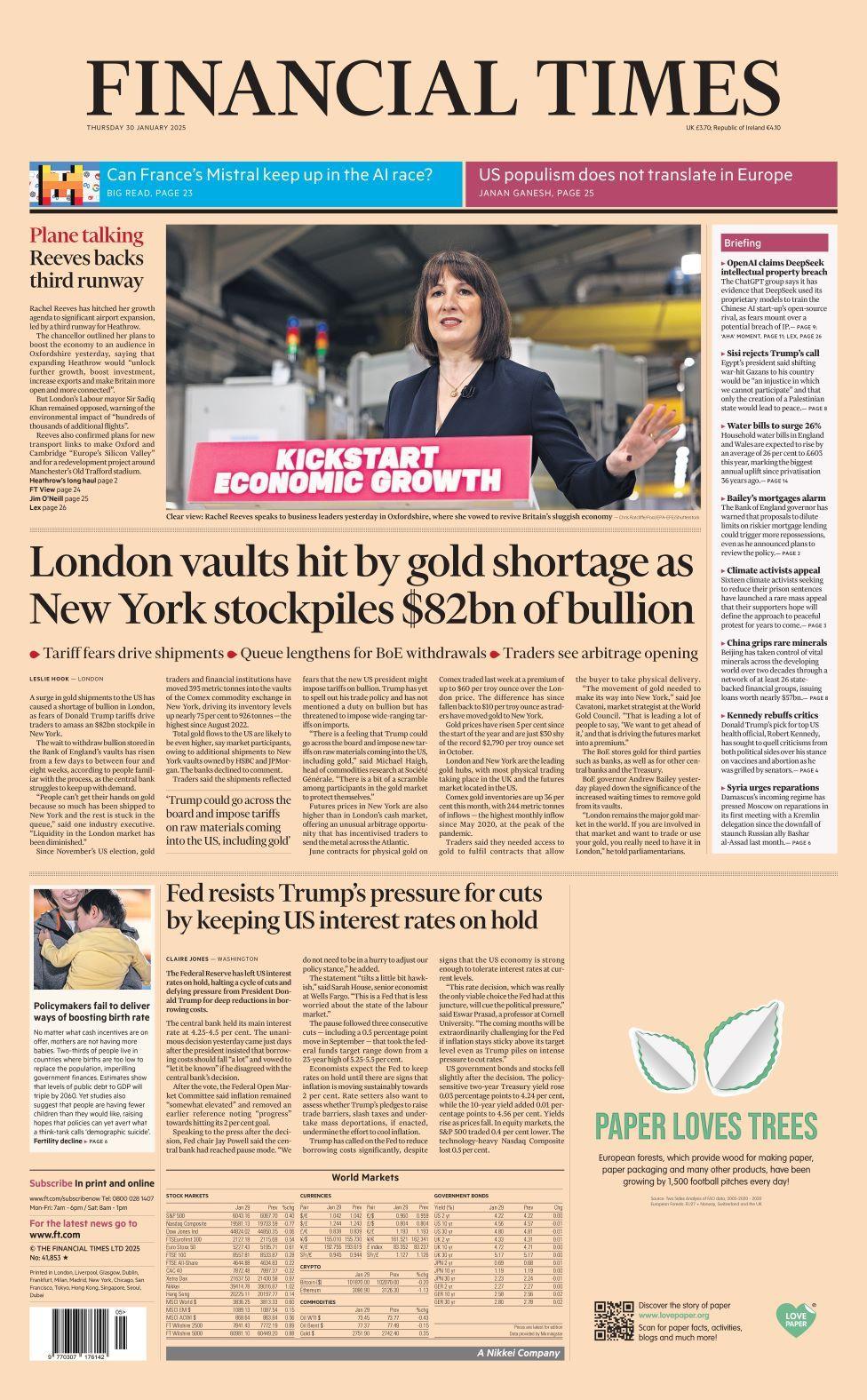 Financial Times front page 30 January