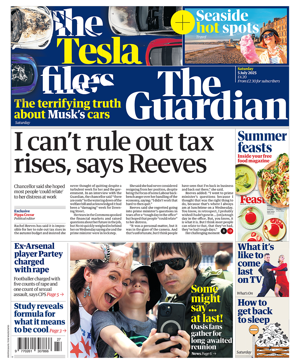 "I can't rule out tax rises, says Reeves" is the Guardian headline
