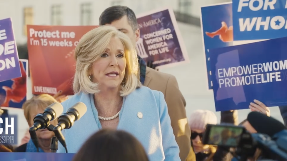 Lynn Fitch speaks outside the Supreme Court