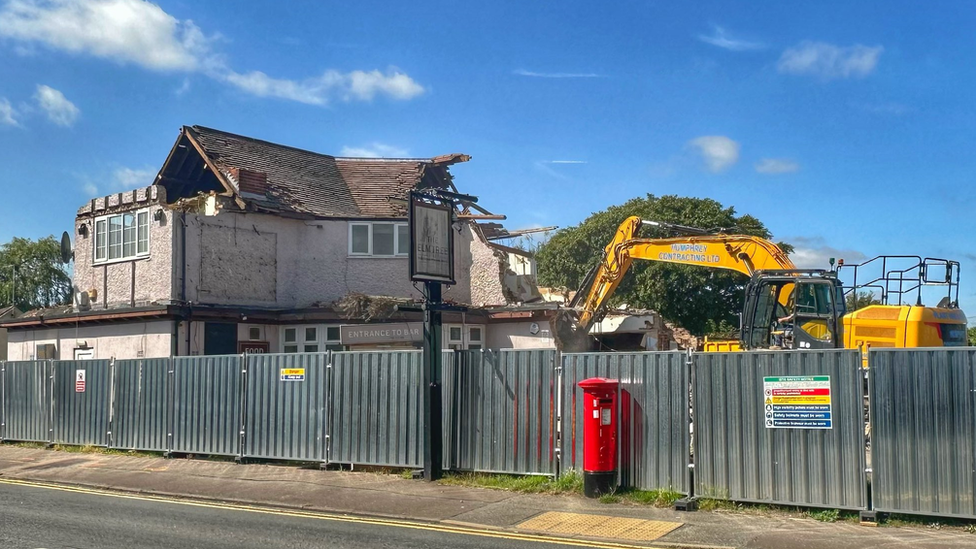 Demolition work at the Elm Tree Tavern pub