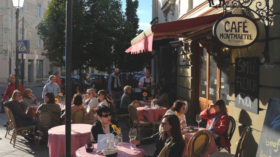 Cafe-goers in Vilnius