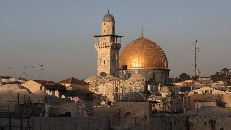 The compound known to Muslims as al-Haram al-Sharif (Noble Sanctuary) and to Jews as Temple Mount, in Jerusalem's old city.