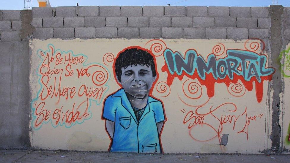 A mural in honour of Christian Romero, a teenager who killed himself in Ciudad Juarez