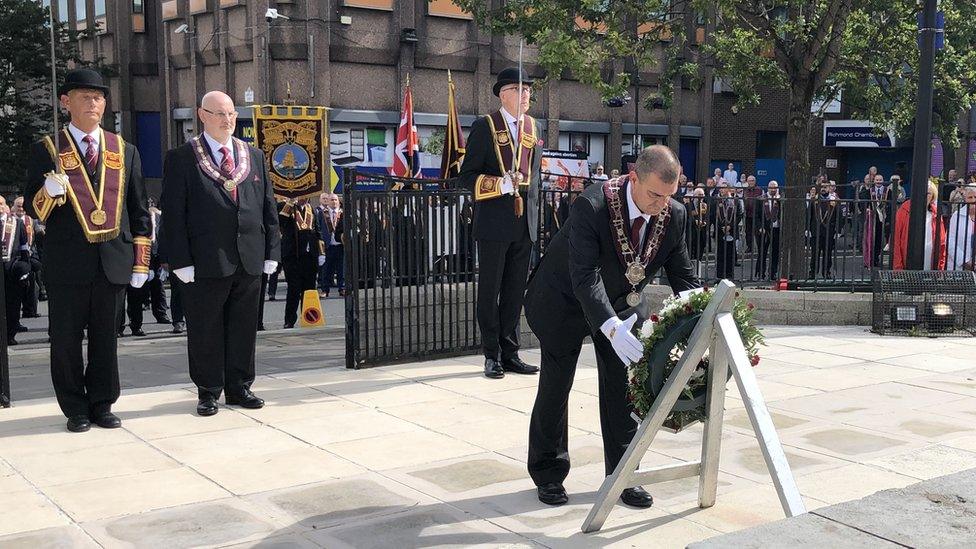 Wreath laying at the war memorial