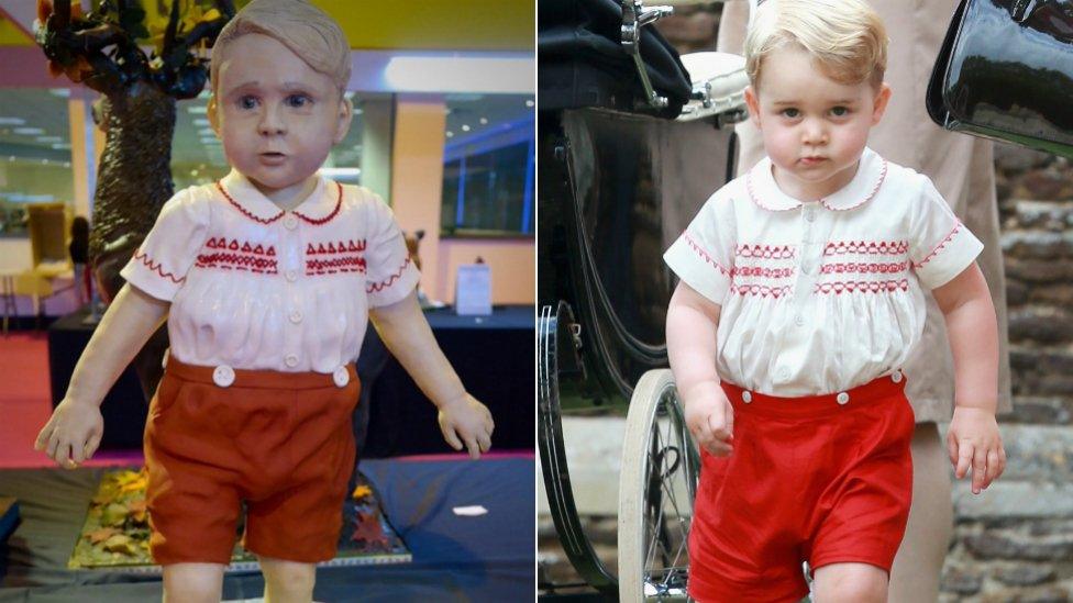 Prince George cake (l), and prince George (r)