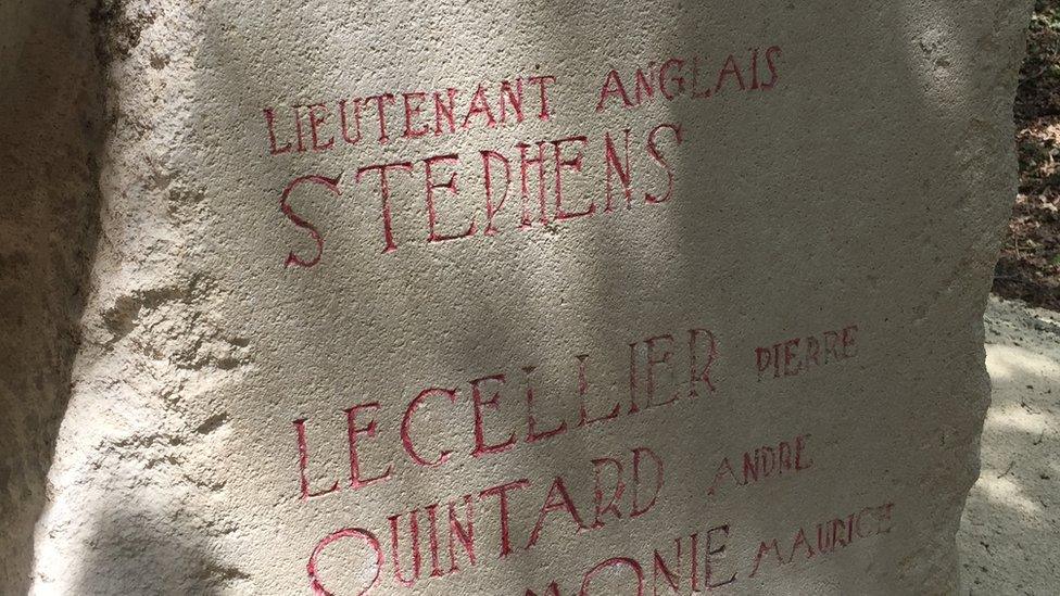 Memorial at La Couarde near Verrières to Tomos Stephens and 7 maquis fighters who died on July 3rd, 1944