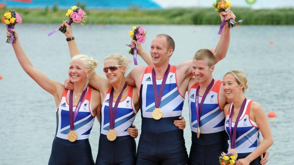 David Smith and his team-mates celebrating their gold medal win