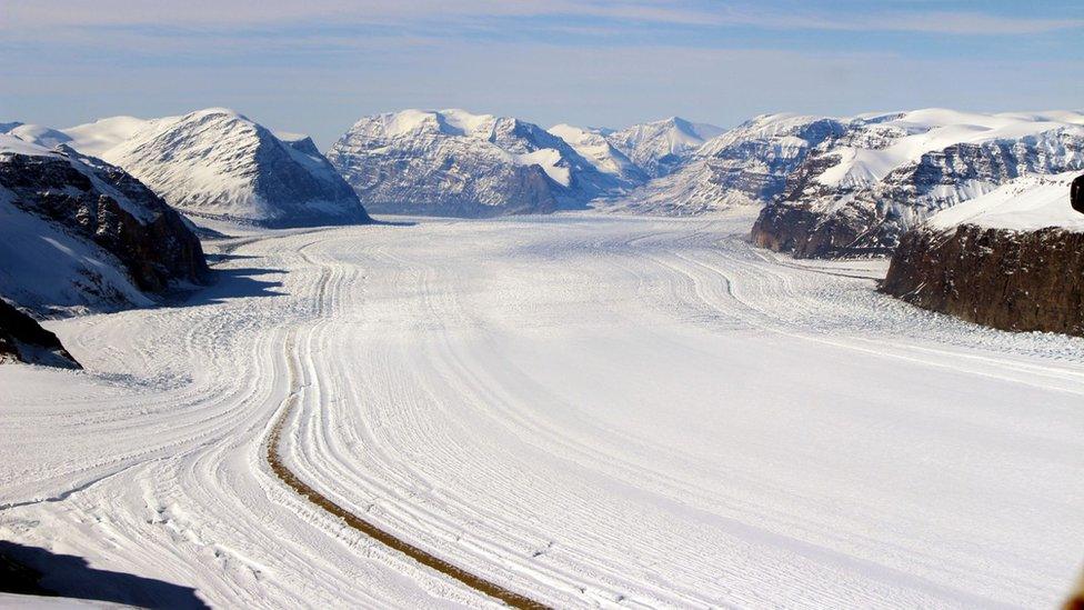 Umiamako Glacier enters the ocean in the west of Greenland