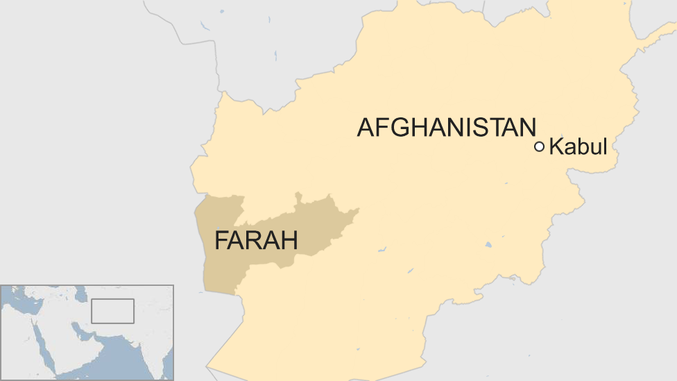 Map showing Afghanistan, with Farah province and Kabul labelled