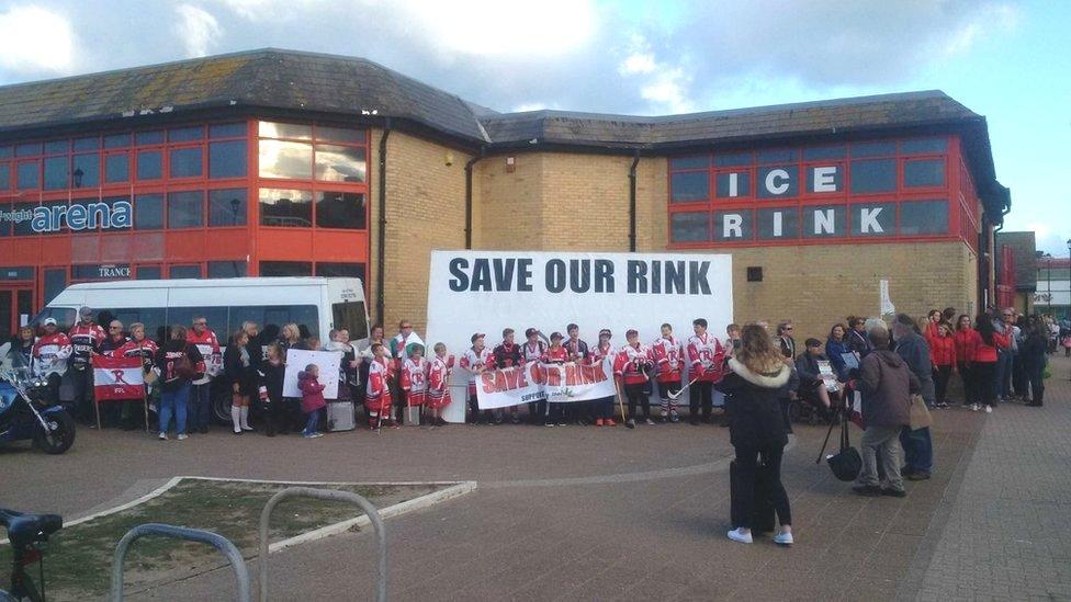 Protestors outside Ryde Arena