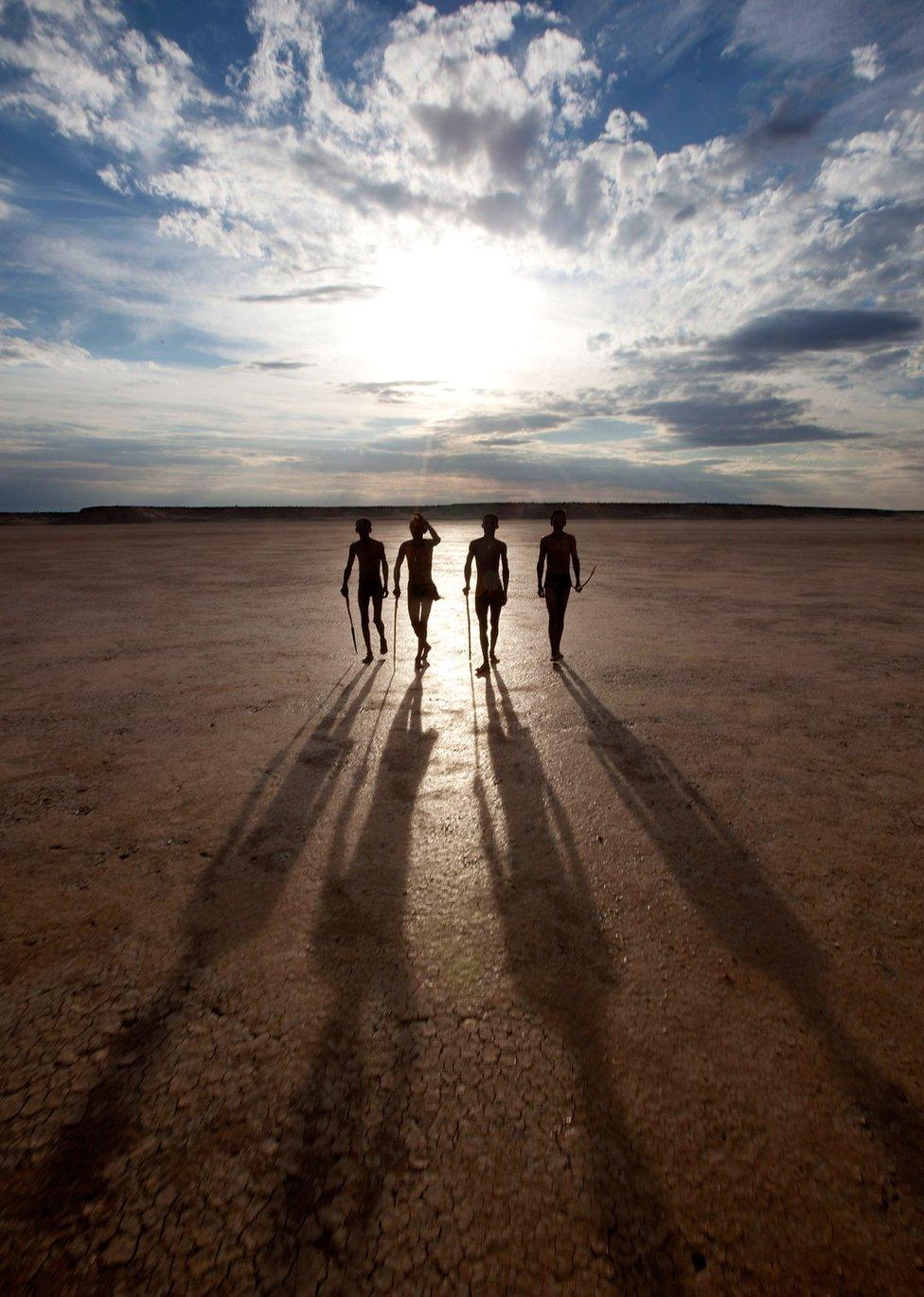 People walking in Khomani area of South Africa