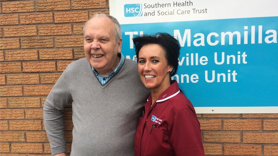 Ian Cranston alongside breast care specialist nurse Annie Treanor outside the Southern Health and Social Care Trust