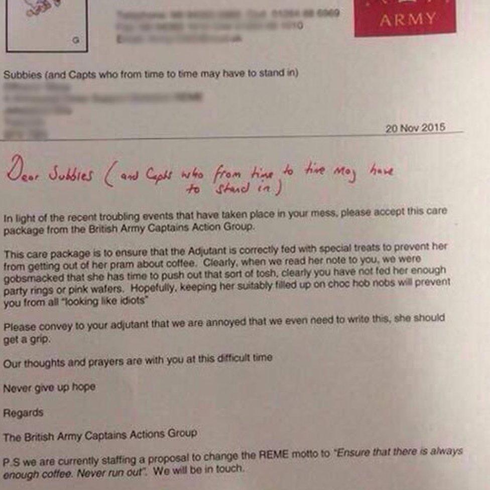 A mocked-up letter from the 'British Army Captains Action Group'