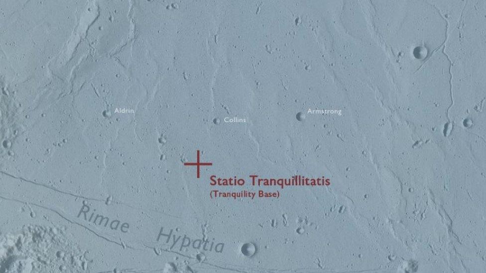 Map showing the landing spot of Apollo 11