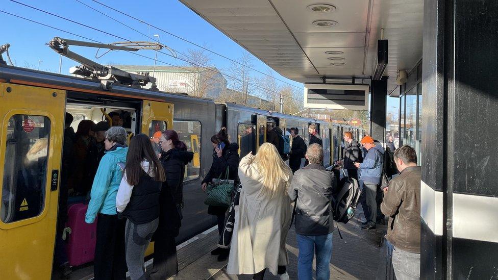 People queue for a Metro at Pelaw station on Tuesday 14 March