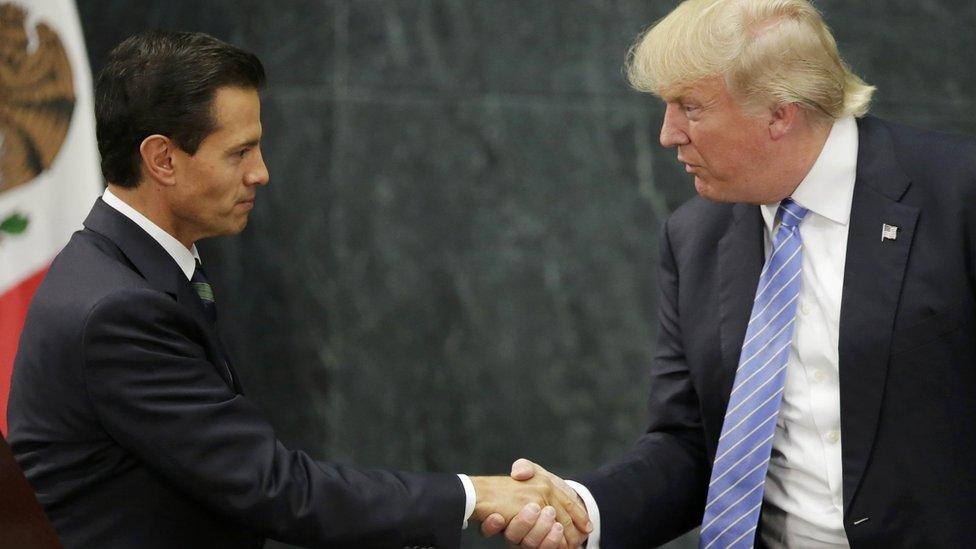 Enrique Pena Nieto shakes Donald Trump's hand