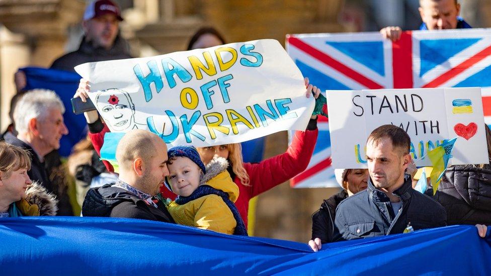 People of all ages at a protest rally in Peterborough on Sunday 27 February against the conflict in Ukraine