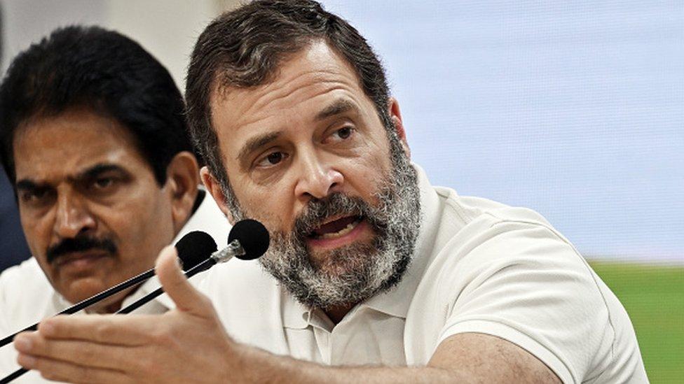 Congress leader Rahul Gandhi addresses a press conference at the AICC headquarters, on March 24, 2023 in New Delhi, India