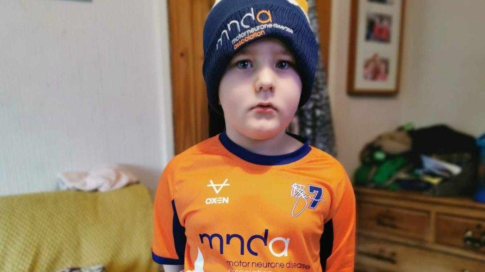 Thomas, six, dressed as Kevin Sinfield