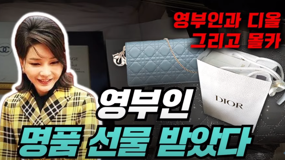 The video sting presented by the group on Youtube. The video's title card reads: 'First Lady receives luxury gift' and 'First Lady, Dior and the Hidden Camera'