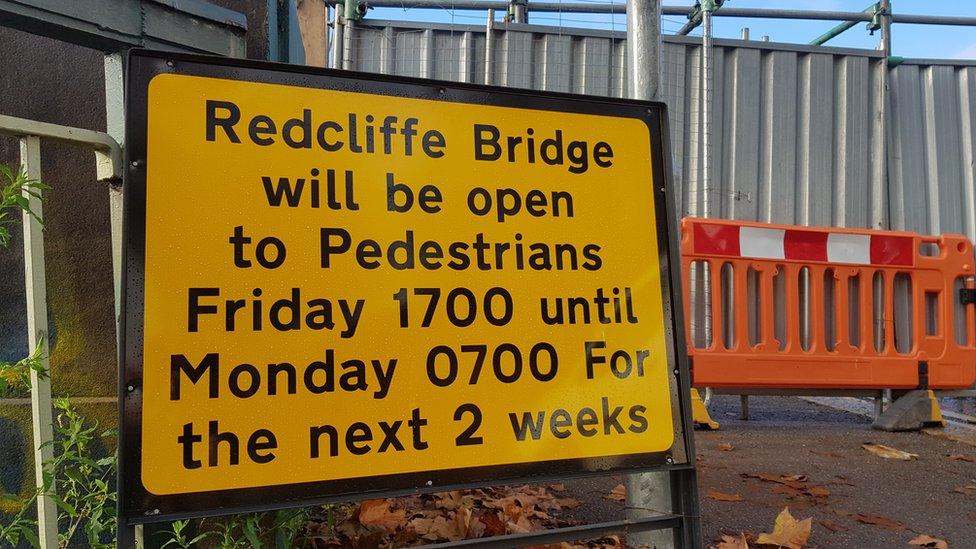 A sign outside the bridge