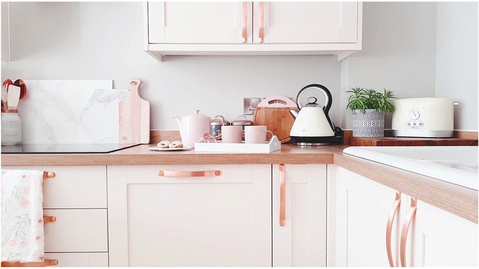 A rose gold kitchen