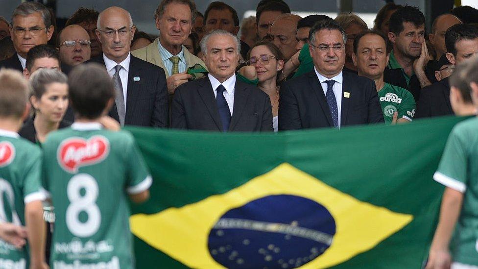 President Temer at a ceremony for the Chapecoense footballers killed in plane crash in 2016