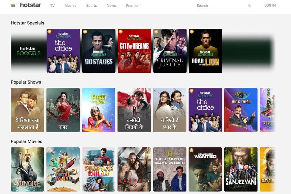 A screenshot of Hotstar's landing page.